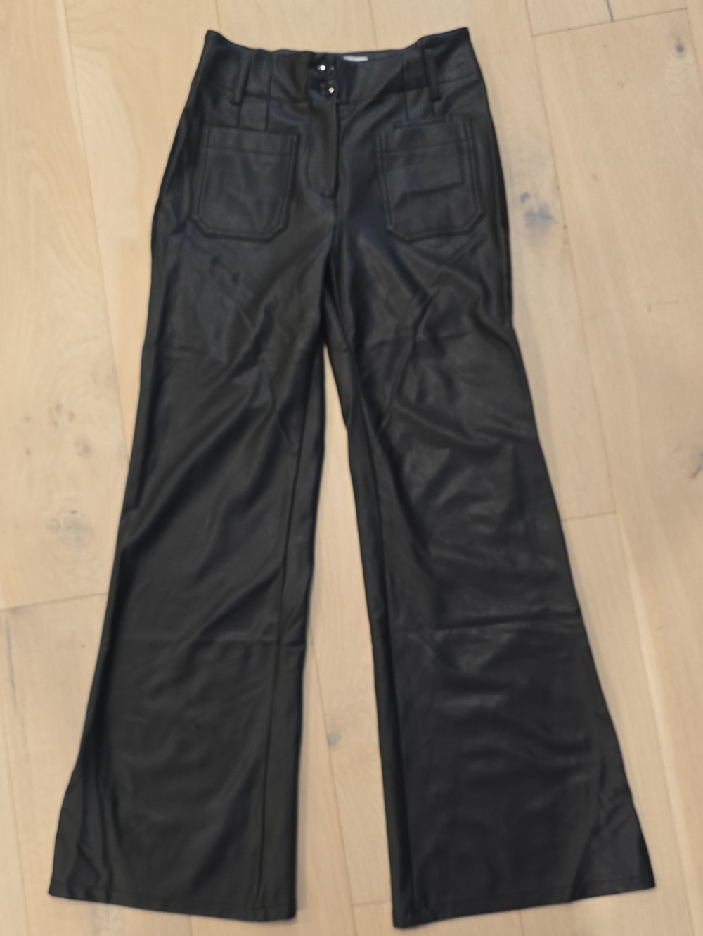 Maeve Black Faux Leather Wide-Leg Trousers